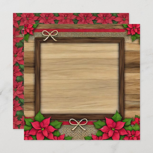 Printable Rustic Wooden Poinsettia Frame Scrapbook Invitation (Front/Back)
