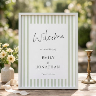 Printable Sage Green Stripes Welcome to Wedding Poster