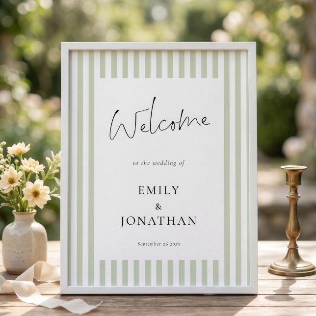 Printable Sage Green Stripes Welcome to Wedding  Poster (Creator Uploaded)
