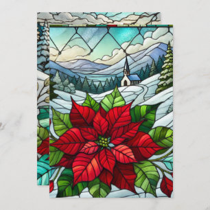Printable Scenic Winter Poinsettia Stained Glass Invitation