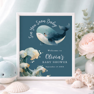Printable Sea You Soon Whale Baby Shower Turquoise Poster