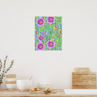 Printable seamless flowers Watercolor painting Poster