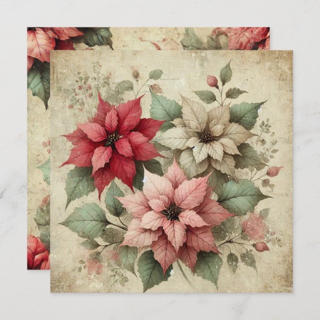Printable Shabby Chic Linen Poinsettias Scrapbook Invitation (Front/Back)