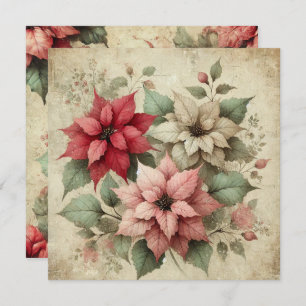 Printable Shabby Chic Linen Poinsettias Scrapbook Invitation