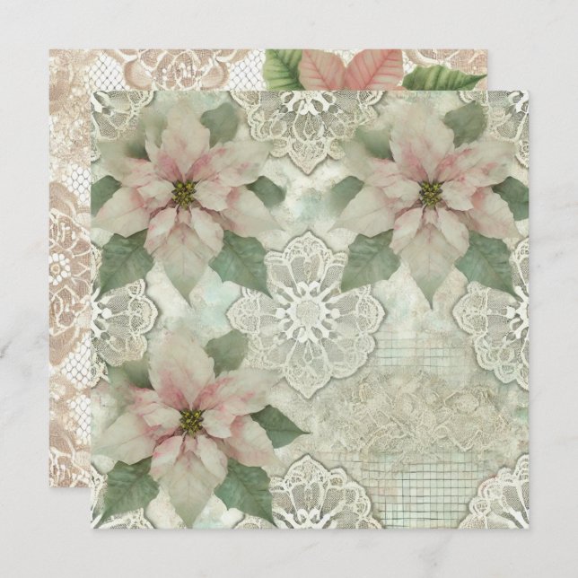 Printable Shabby Chic Poinsettia & Lace Scrapbook Invitation (Front/Back)