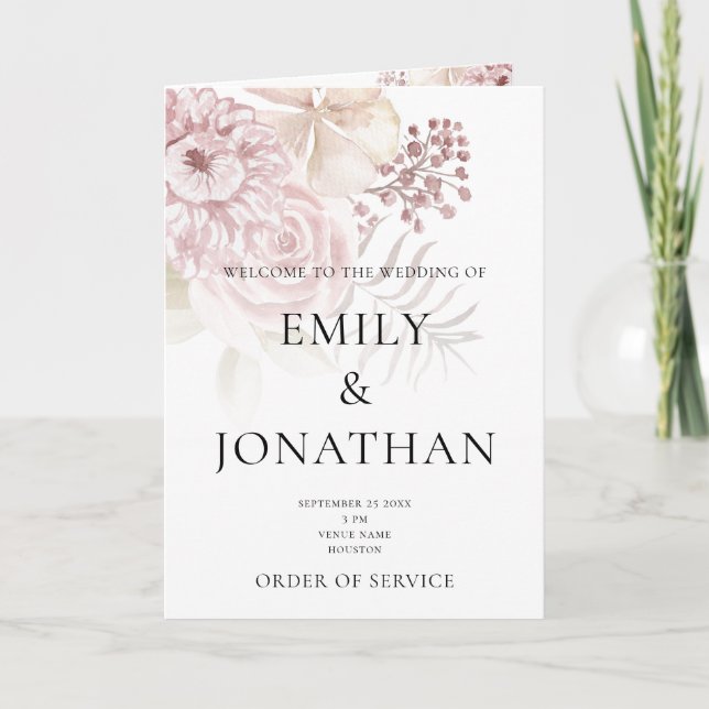 Printable Simple Church Folded Wedding Program Card (Front)