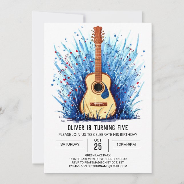 Printable Simple Guitar Boy Birthday Invitation (Front)