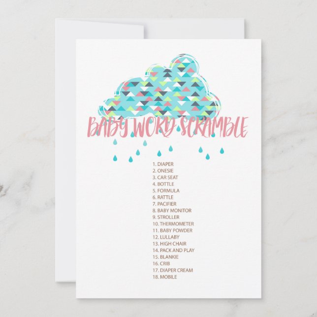 Printable! Simple Modern Baby Shower Themed Games Invitation (Back)