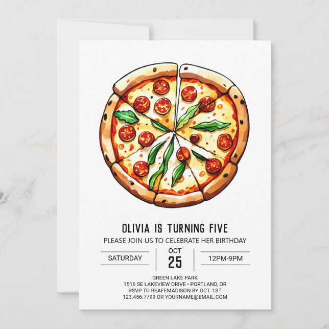 Printable Simple Pizza Birthday Invitation (Front)