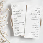 Printable Simple Text Black White Wedding Program Invitation<br><div class="desc">Printable Simple Text Black White Wedding Program. Aaialable digitally and printed. A simple, stylish typographical design in black and white for your wedding programs which is fully customisable. The text, which you can easily personalise, is aligned to the right on the front, and to the left on the back. You...</div>