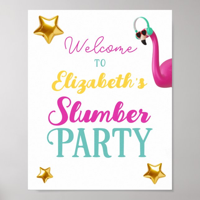 Printable SLEEPOVER Slumber Birthday Party Welcome Poster (Front)