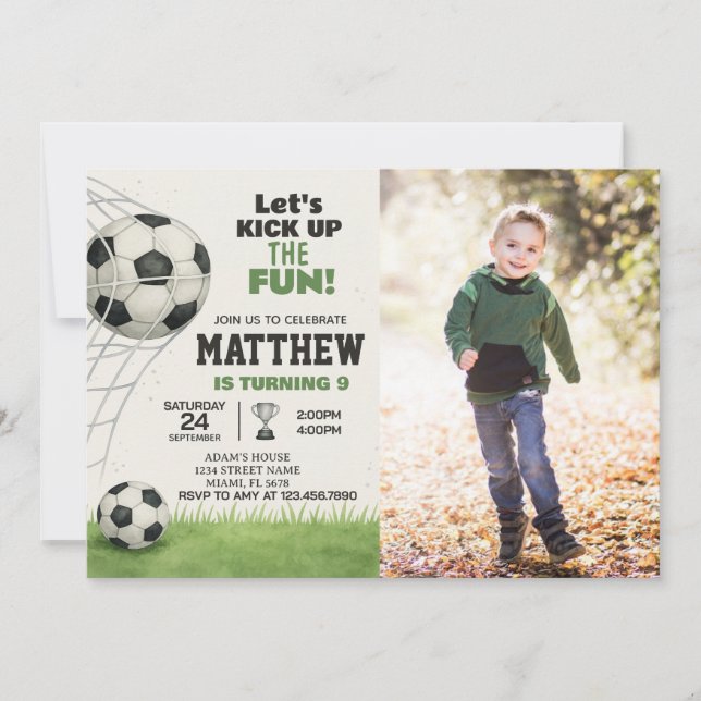 Printable Soccer Birthday Invitation with photo (Front)