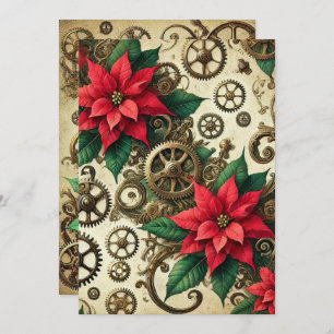 Printable Steampunk Cogs and Gears with Poinsettia Invitation