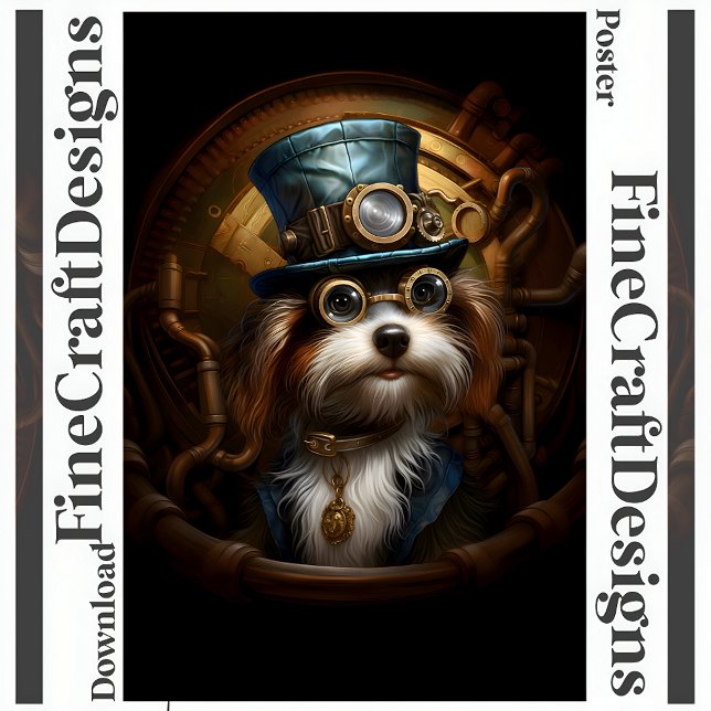 Printable Steampunk Dog Hat Goggles Faux Ink 033 Poster (Creator Uploaded)