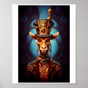 Printable Steampunk Funky Giraffe  Faux Ink 035 Poster
