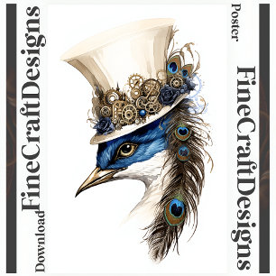 Printable Steampunk Peacock In A Hat 135 Poster