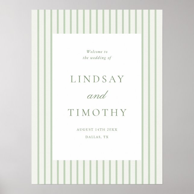 Printable Striped Sage Green Wedding Welcome Poster (Front)