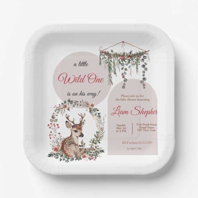 Printable Sweet Woodland Baby Shower Plates (Front)