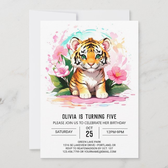 Printable Tiger Girl Birthday Invitation (Front)