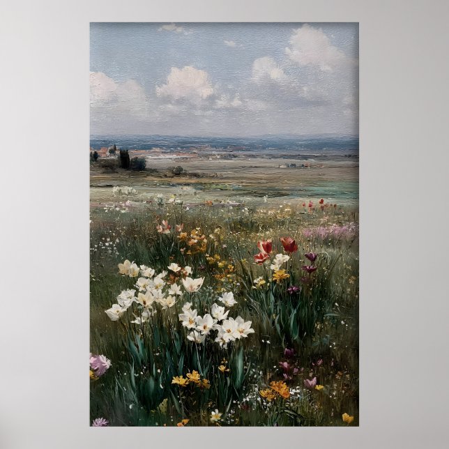 Printable Tulips Daffodils Wall Art, Antique Poster (Front)