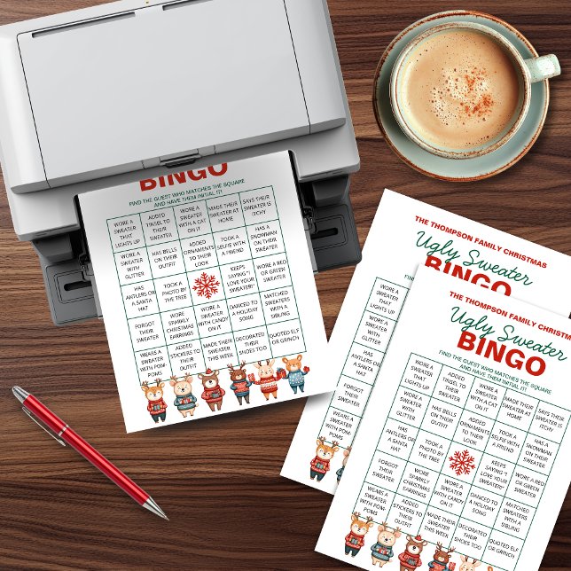 Printable Ugly Sweater Bingo Game Holiday Card (Creator Uploaded)