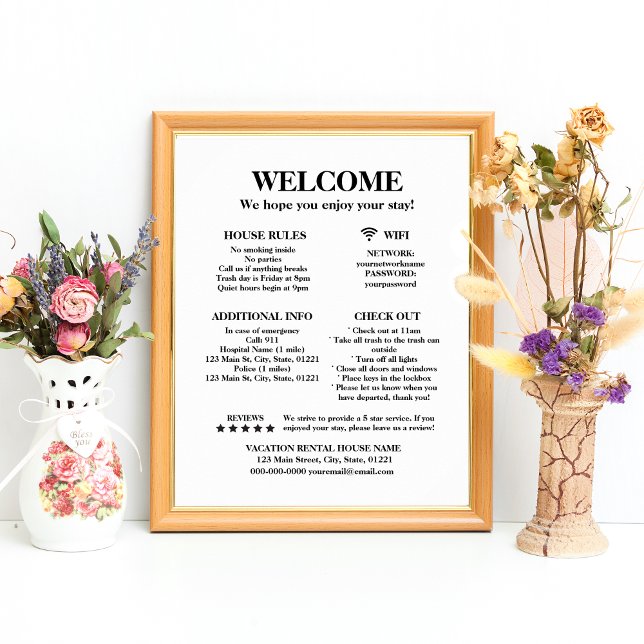 Printable Vacation Rental Welcome Information Poster (Printable Vacation Rental Welcome Information Poster
)