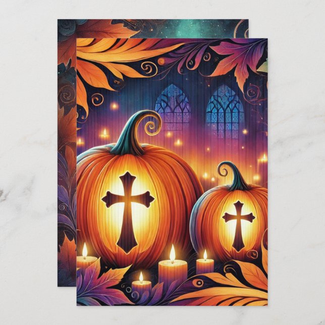 Printable Vibrant Christian Halloween Pumpkins Invitation (Front/Back)