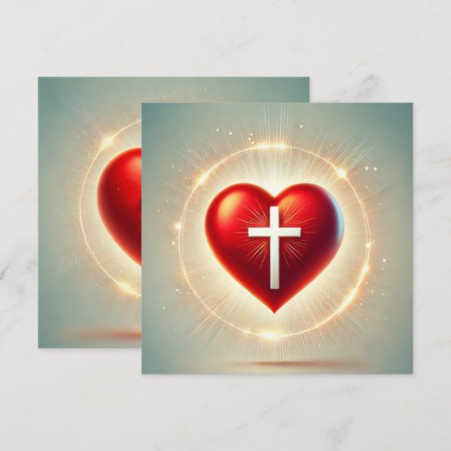 Printable Vibrant Red Heart Christian Scrapbook Invitation (Front/Back)