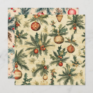 Printable Vintage Christmas Baubles and Branches Invitation