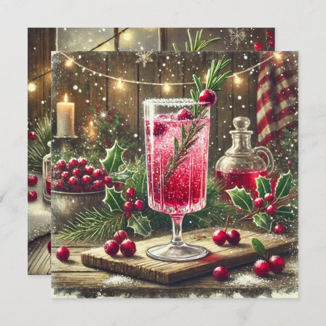 Printable Vintage Christmas Drink Cranberry Fizz Invitation (Front/Back)