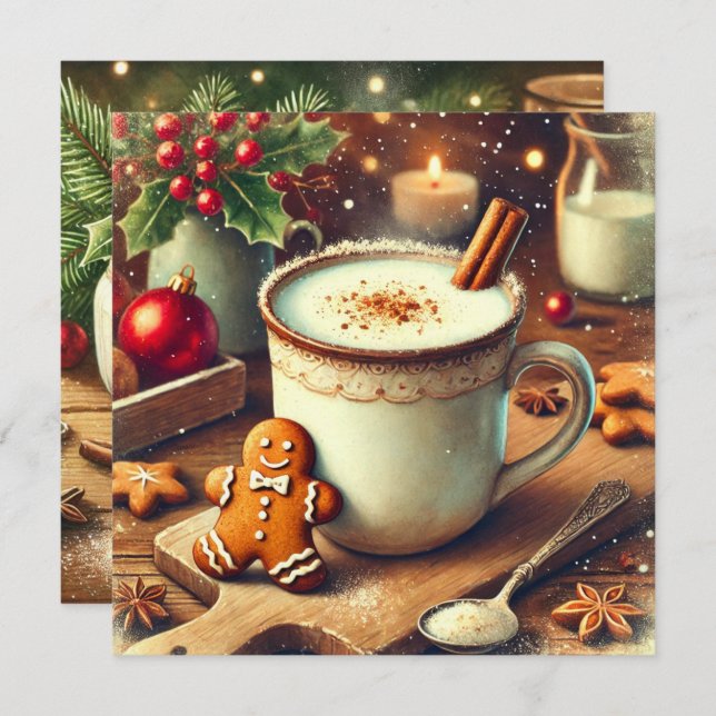 Printable Vintage Christmas Gingerbread Hot Milk Invitation (Front/Back)