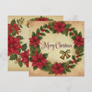 Printable Vintage Christmas Poinsettia Wreath Invitation