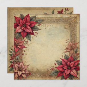 Printable Vintage Paper Poinsettia Frame Scrapbook Invitation