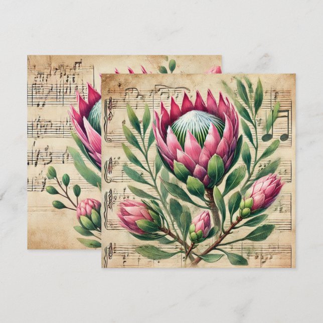 Printable Vintage Pink and Green Protea Scrapbook Invitation (Front/Back)