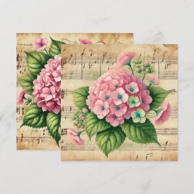 Printable Vintage Pink & Green Hydrangea Scrapbook Invitation (Front/Back)