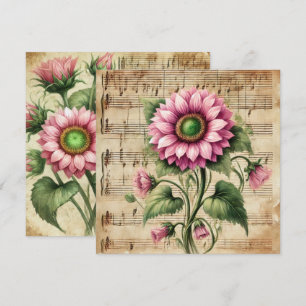 Printable Vintage Pink & Green Sunflower Scrapbook Invitation