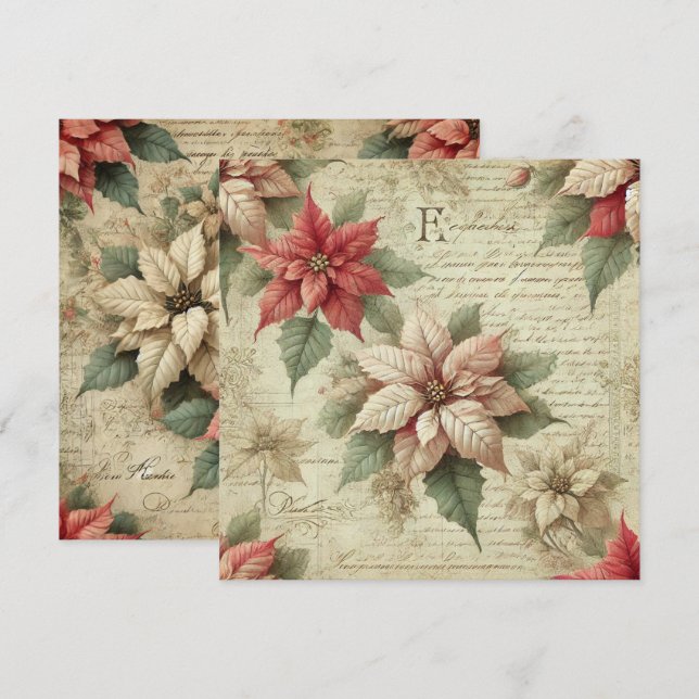 Printable Vintage Poinsettia on Script Scrapbook Invitation (Front/Back)