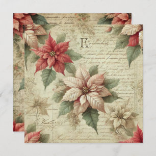 Printable Vintage Poinsettia on Script Scrapbook Invitation