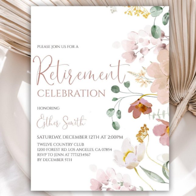 Printable Watercolor Flowers Retirement Invitation (Creator Uploaded)