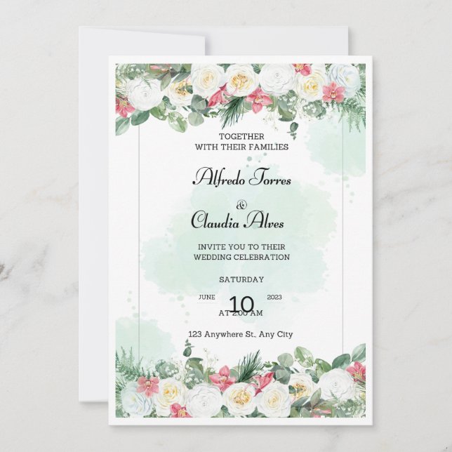 Printable Wedding Invitation, Floral Invitation (Front)