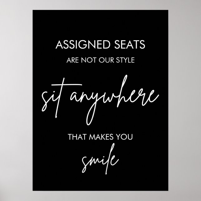 Printable Wedding No Assigned Seats Sign Black (Front)