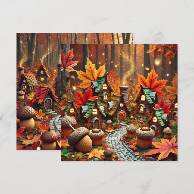 Printable Whimsical Autumn Fairy Village Scrapbook Invitation (Front/Back)