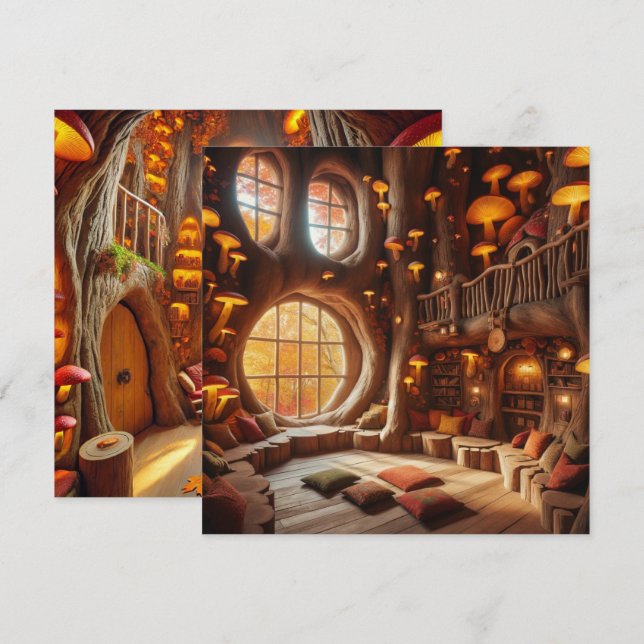 Printable Whimsical Autumn Hollow Tree Scrapbook Invitation (Front/Back)