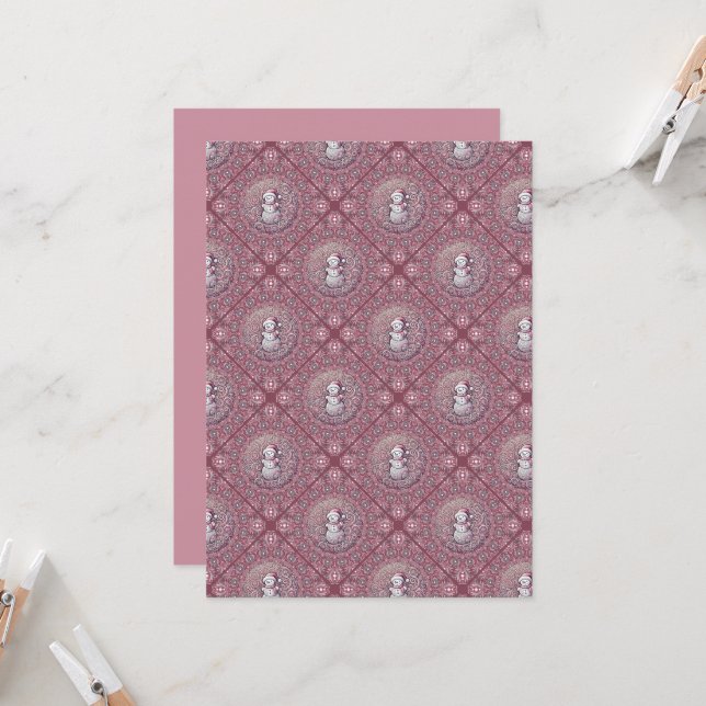 Printable Whimsical Pink Snowman Mandala Geo Tile Invitation (Front/Back In Situ)