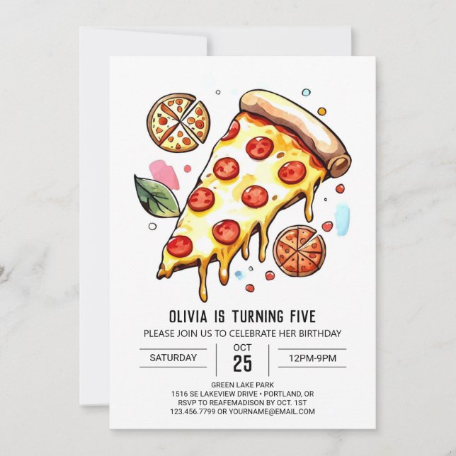  Printable Whimsical Pizza Birthday Invitation (Front)