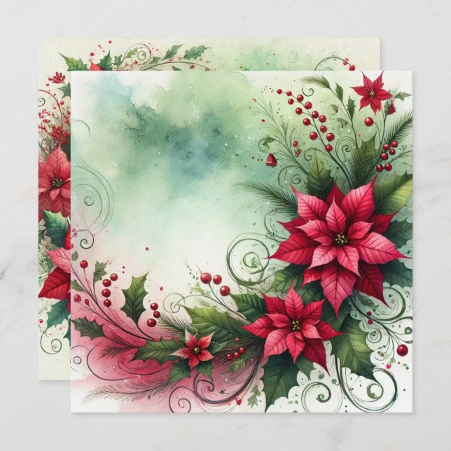 Printable Whimsical Poinsettia Christmas Garland Invitation (Front/Back)