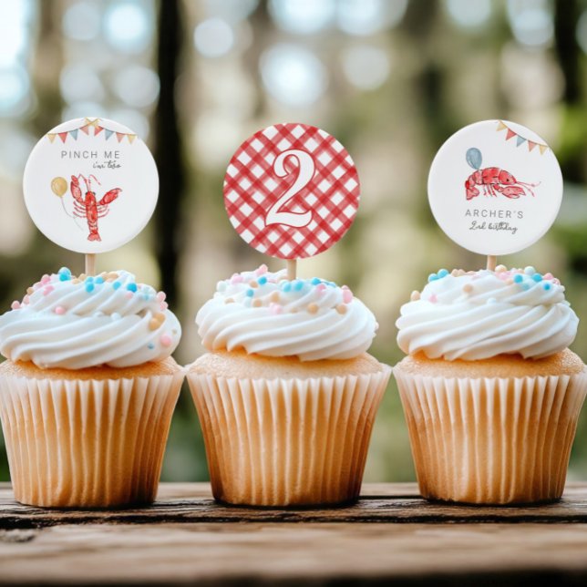Printed 2" Crawfish Birthday Cupcake Toppers (Creator Uploaded)