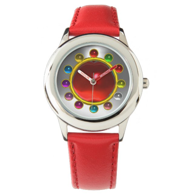 PRINTED 3D RED RUBY AND COLORFUL GEMSTONES WATCH (Front)