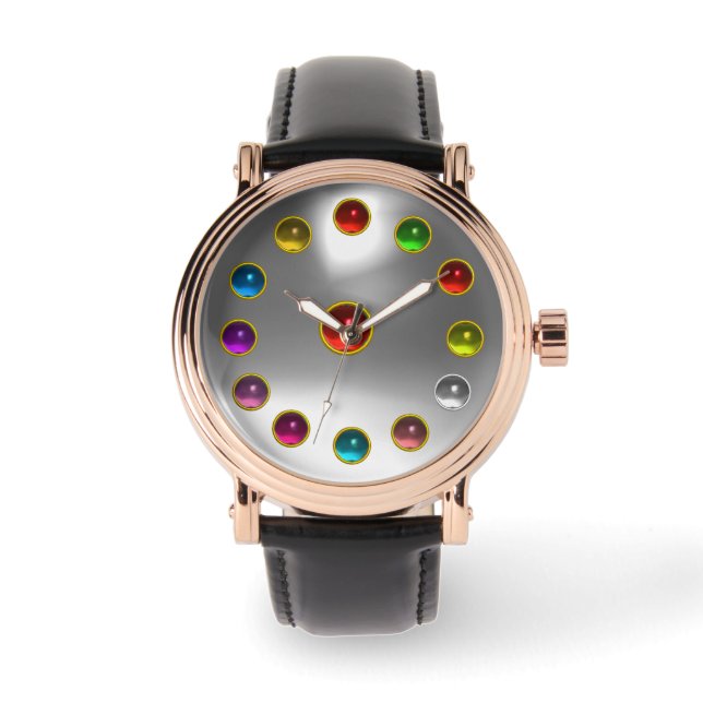 PRINTED 3D RED RUBY AND COLORFUL GEMSTONES WATCH (Front)