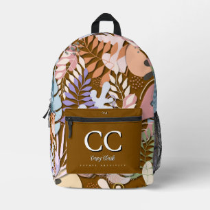 Printed Backpack : Abstract Leaves (brown)